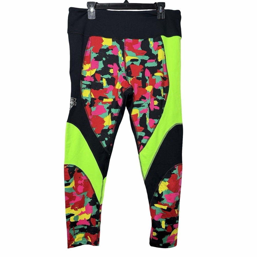 Zumba Wear Leggings Womens XXL Neon Colorblock Abstract‎ Print Workout Dance